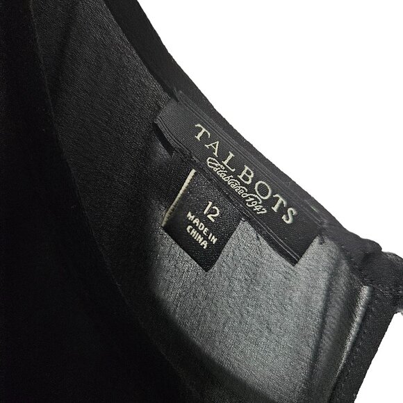 Talbots Womens Size 12 Black Sheath Midi Dress Sheer Sleeves Wool Blend Formal - Picture 3 of 8